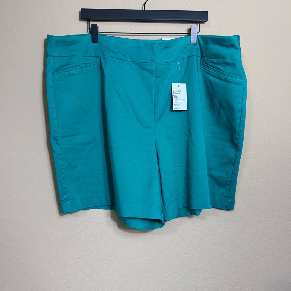 NEW Plus Size Croft & Barrow Effortless Stretch Mid Rise Short Green Sz 26W FLAW